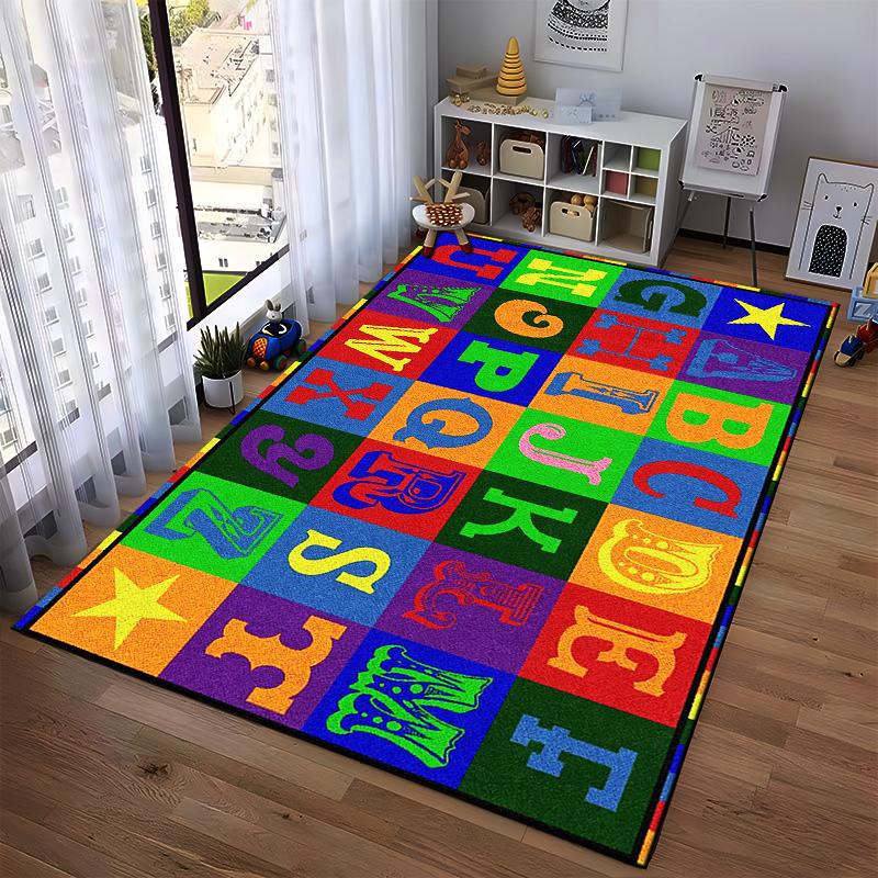 Colorful Alphabet Pattern Rug Non-slip rug suitable for living room and bedroom sofas.