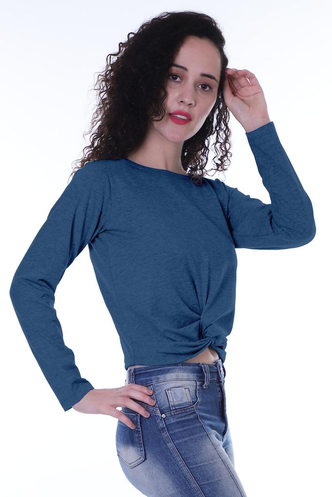 Moomaya Womens Full Sleeves Front Knot Crop Top Summer Tshirt Plain Tee Tops