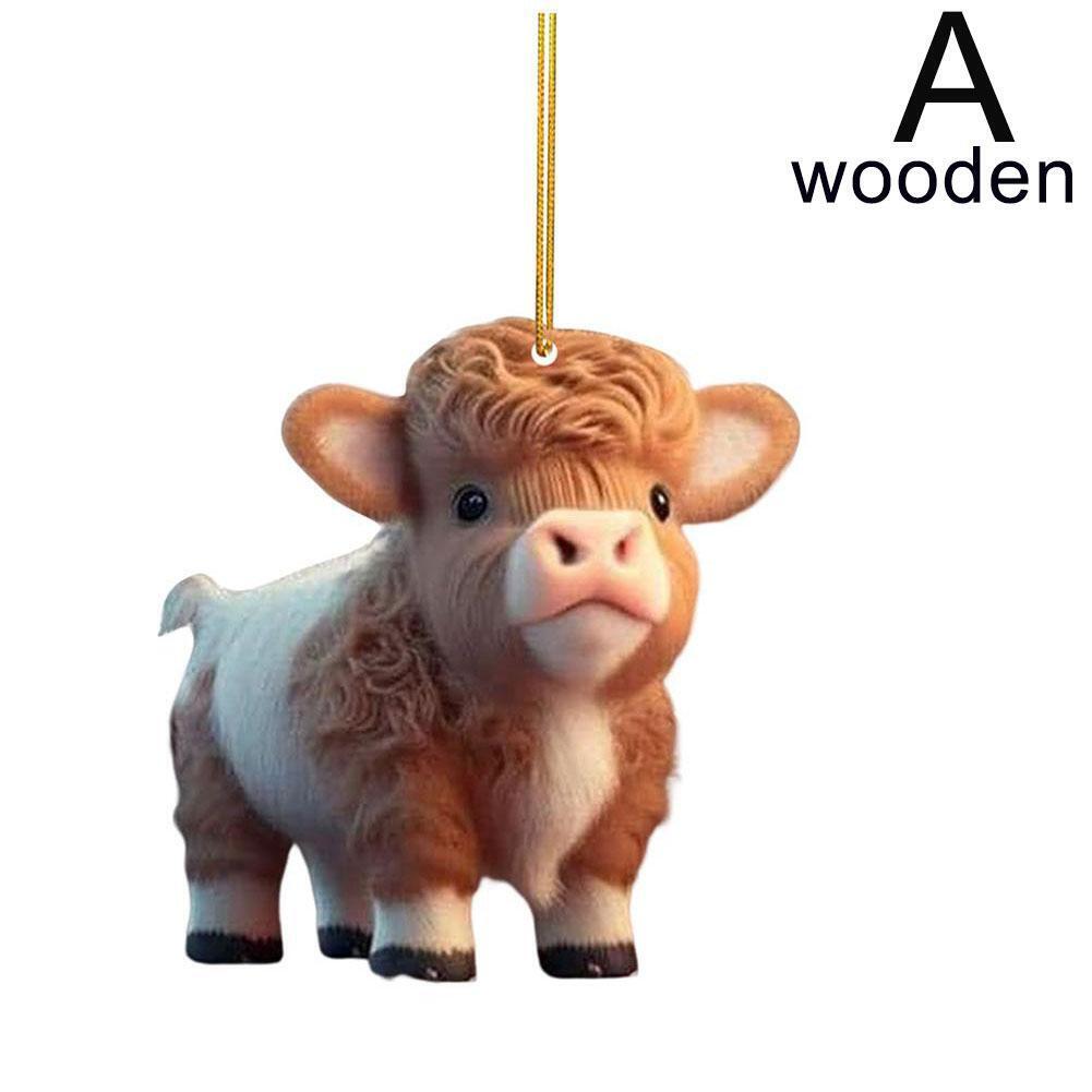 Cute Wooden Cartoon Cow Pendant Home Party Christmas Tree Ornament Toy CDN