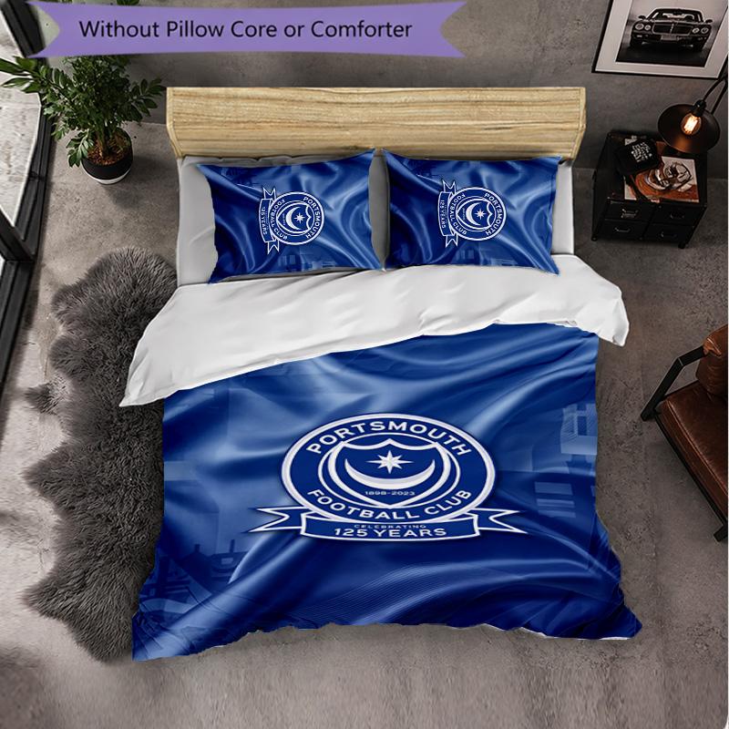 Portsmouth FC Themed Bedding 3Pcs Duvet Cover Set Decorative Bed Linen For Teen Room Home Decoration