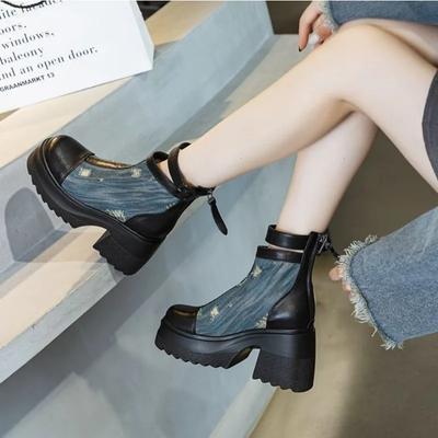 Модные джинсовые полые короткие сапоги для женщин 2024 года, новые летние тонкие дышащие высокие женские сапоги на толстой подошве, универсальные классные сапоги для женщин