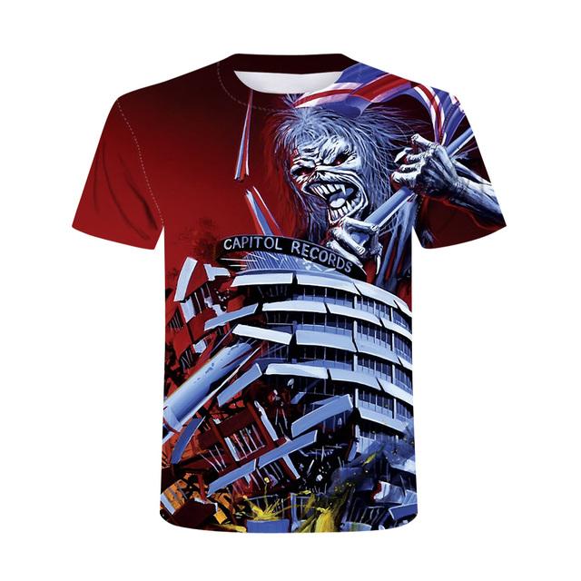 Heavy Metal Skull Man T-shirt Punk Festival Rock 3D Digital Printing Casual Shirt Oversized Hip Hop Short Sleeve O-Neck Top Tees KTB