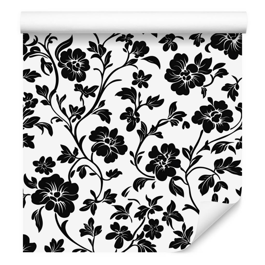 Wallpaper Black and white flowers graphite, gray and white 50x1000