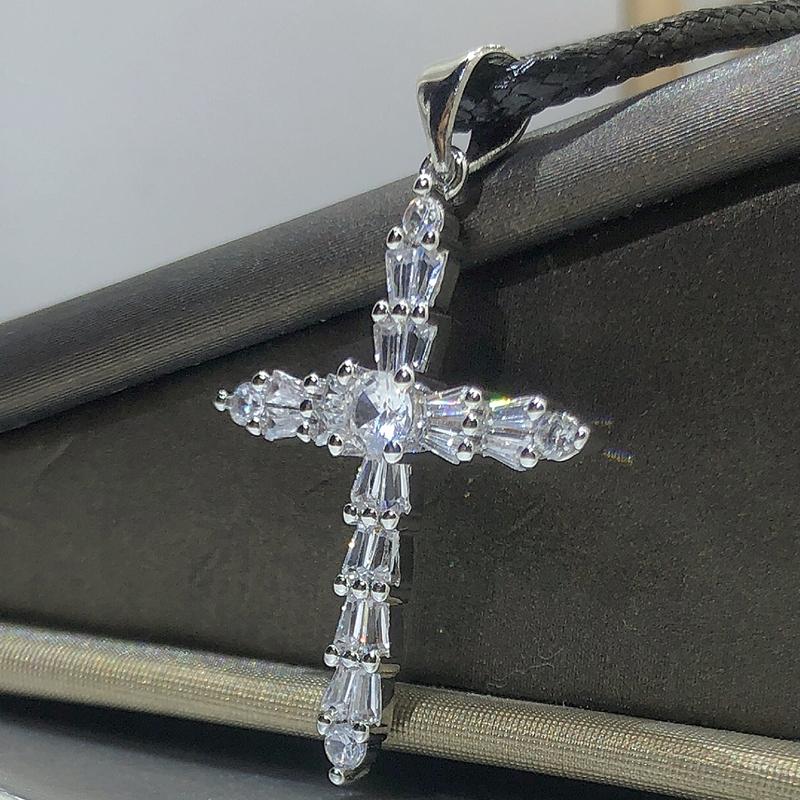 925 Sterling Silver Popular White Zircon Cross Pendant New Necklace For Ladies Party Birthday Jewelry Gift