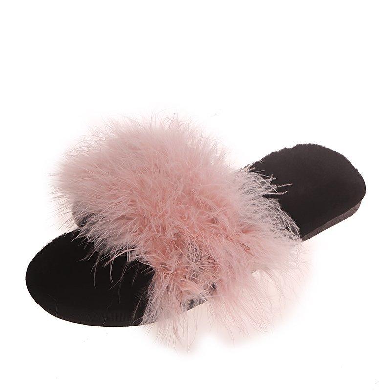 Fashion Fashion Fluffy Faux Fur Slippers for Women Soft Plush Open Toe Home Slippers Woman Autumn Winter Indoor Cozy Furry Flat Slides