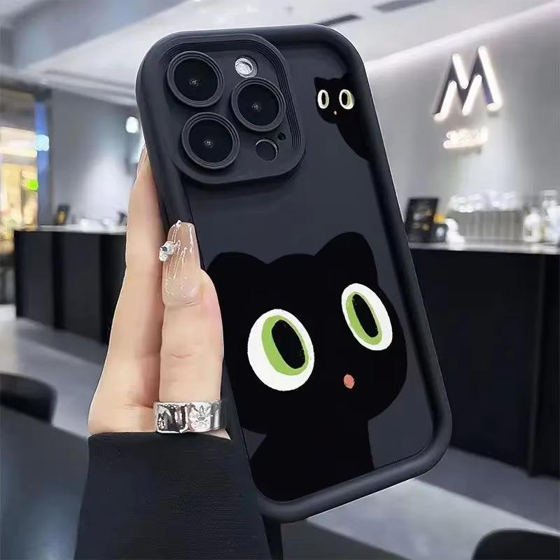 Милый Мультяшный Кот Чехол для Телефона Для iPhone 16 15 13 14 12 11 Pro Max Mini X XR XS 7 8 Plus SE Матовый Ударопрочный Силиконовый Мягкий Чехол
