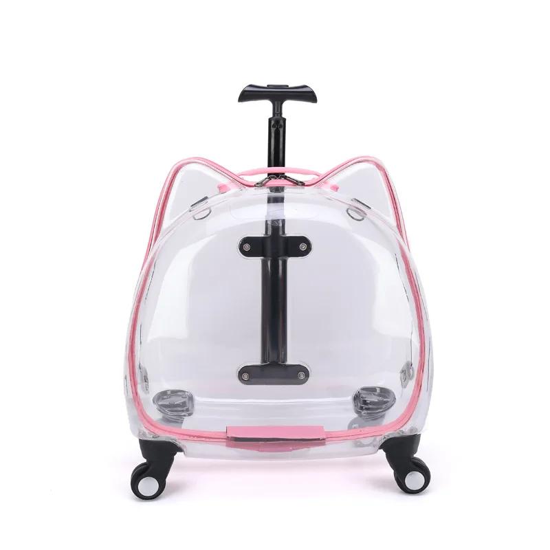 Creative Transparent Cat Carrier Dual Ear Pet Travel Basket Telescopic Handle Pet Trolley Versatile Space Capsule Transport Case