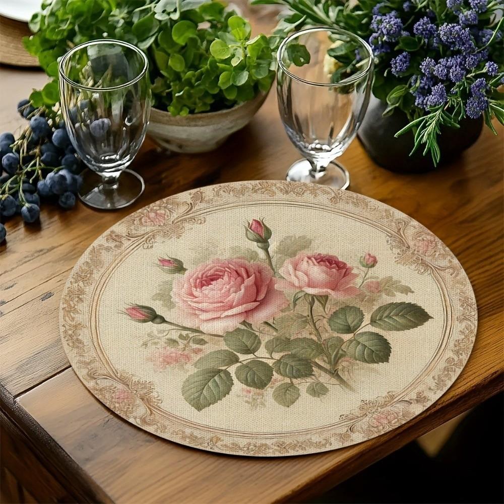 Heat Insulation Floral Birds Table Placemat Anti-scald Anti-slip Round Dining Mat Coffee Cup Mats Coaster Flower Linen Table Mat
