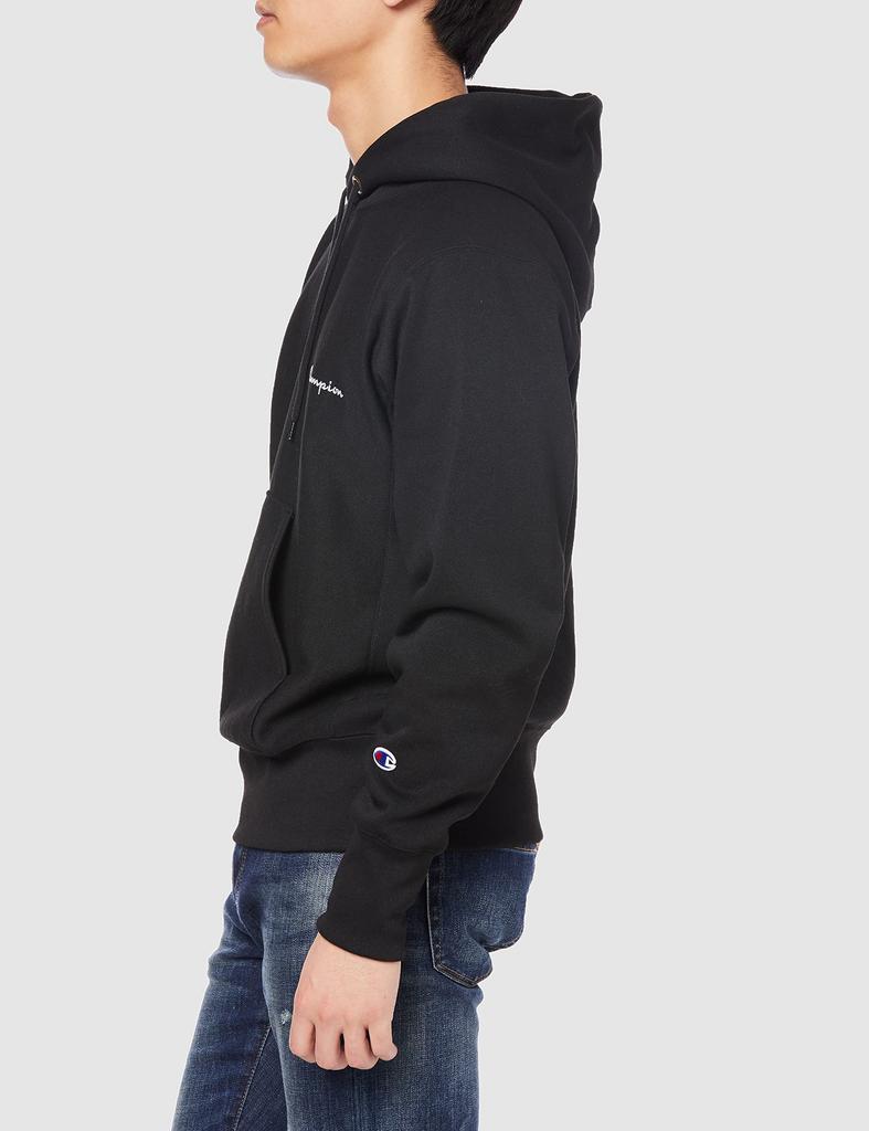 Hoodie Long Sleeve Sweatshirt Script Logo Reverse Hooded Sweatshirt Black L [Champion] Weave(R) C3-W190 Men's