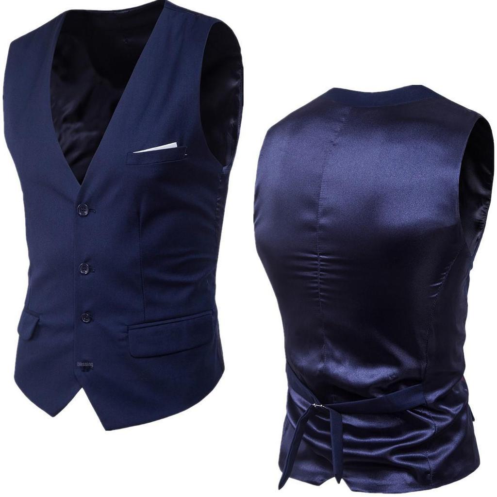 Men's Slim Korean Style Solid Color Groomsmen Vest XF001, Multi-Size Options