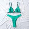 Women's Split Halter Neck Solid Color Patchwork O-String Bikini Sets