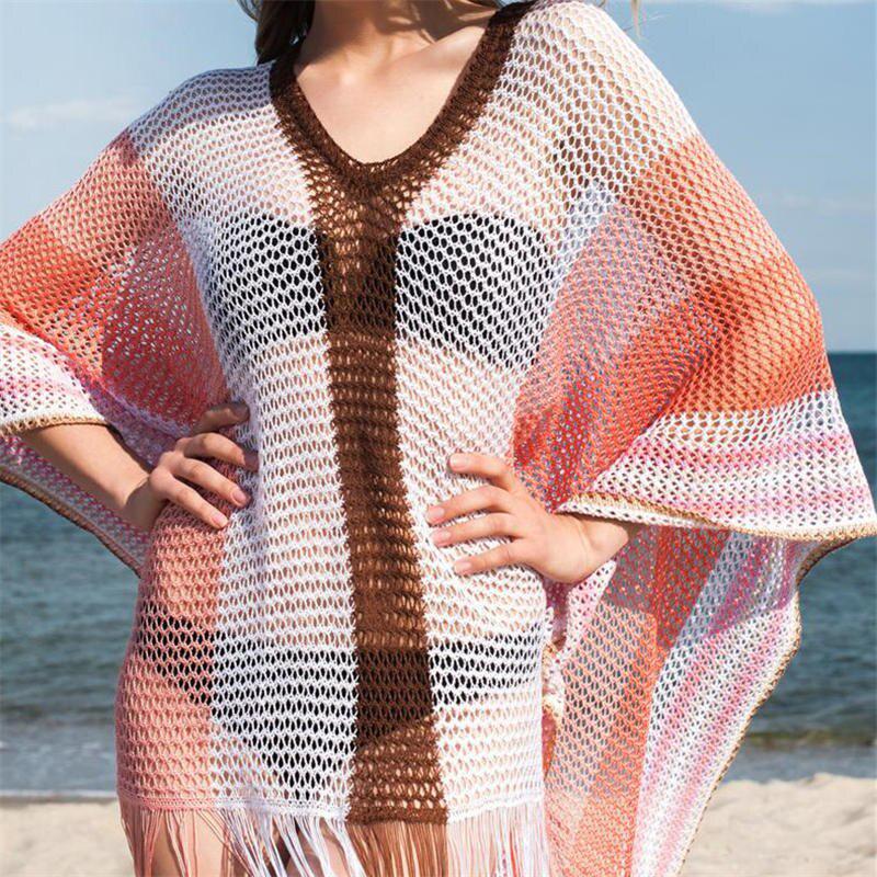 Oversize Crochet Beach Dress Cover Up Sarong Kaftan Beach Tunic Plage Bathing Bikini Cover Up Q900