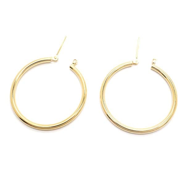 N Hoop Earrings 18K K18 Simple Diameter 3cm Width 2mm 18K K18YG 30mm Earrings Women's Uap-30