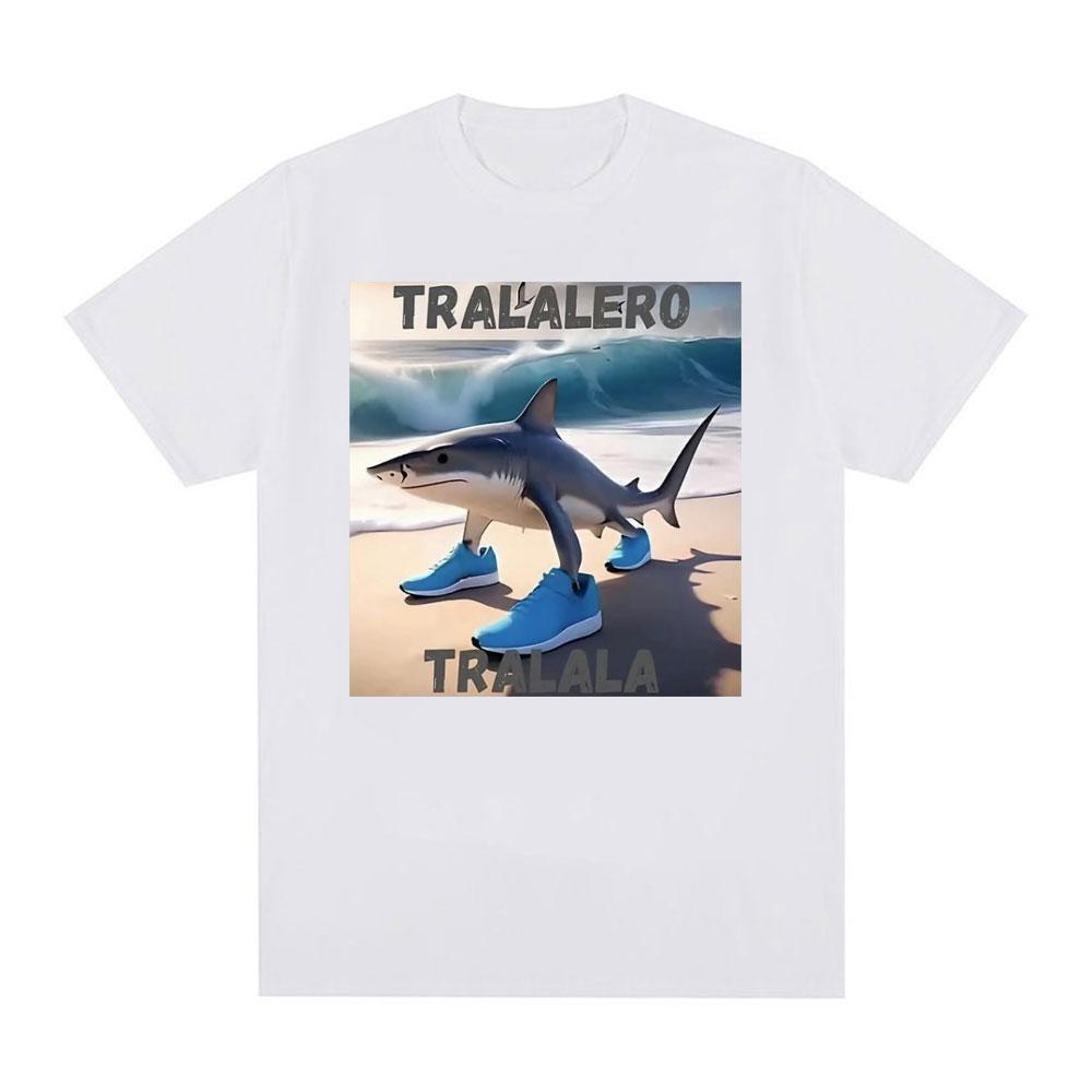 Funny Tralalero Tralala Running Shark Meme Tshirts Unisex Retro Hip Hop Oversized Tshirt Unisex Casual Cotton ONeck T Shirt Tops