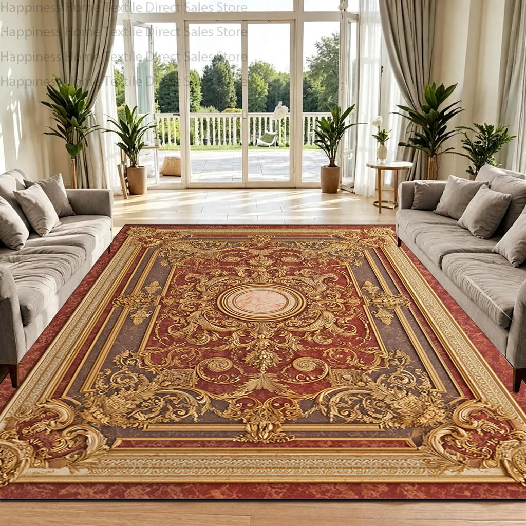 European Persian Retro Style Living Room Carpet Non-slip Soft Plush Decoration Bedroom Mat Washable Easy Clean Office Luxury Rug