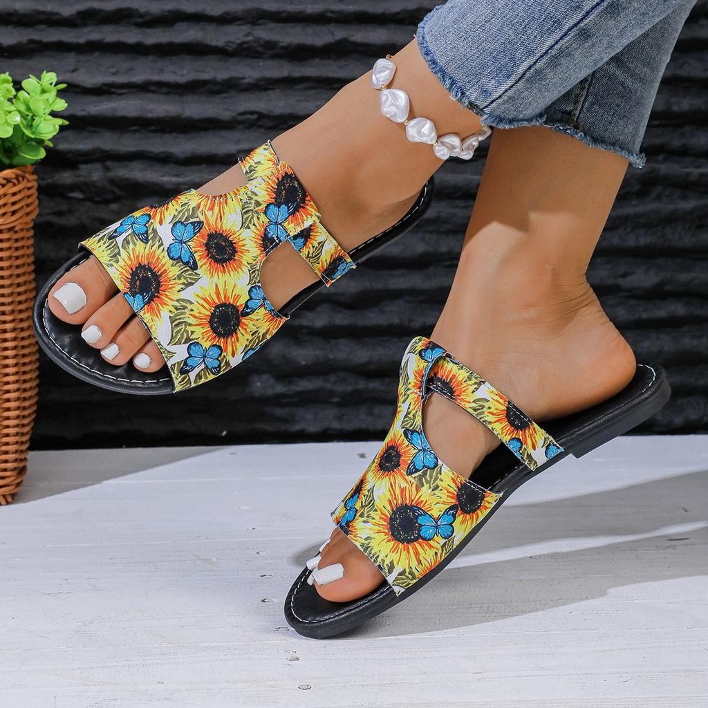 2024 лето новые большие поставки дышащие сандалии в римском стиле с принтом в тон женские плоские классные тапочки