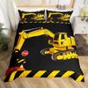 Excavator King Queen Duvet Cover Cartoon Construction Truck Bedding Set for Kids Boys Girls Tractor 2/3pcs Polyester Quilt Cover