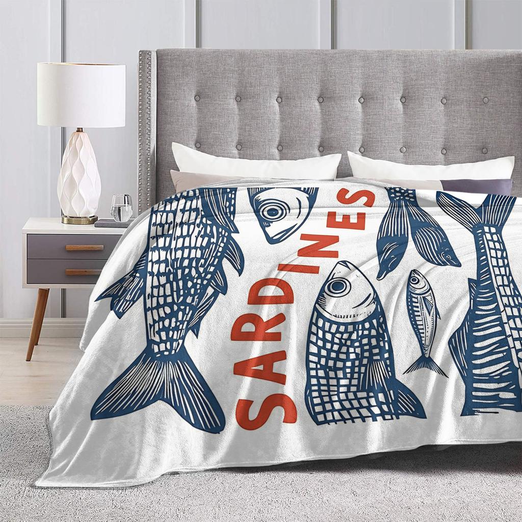 Retro Sardines Plush Blanket Girls Boys Flannel Throw Blanket For Couch Chair Sofa Super Soft Custom Quality Bedspread Gift