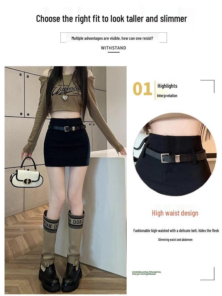 Женская юбка А-силуэта с высокой талией и поясом, черная - Сексуальный летний стиль