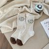 Осень и Зима Щенок Серый Серия Контрастный цвет До середины икры Теплые Шерстяные Женские Носки Мультяшные Милые Школьный стиль Удобные