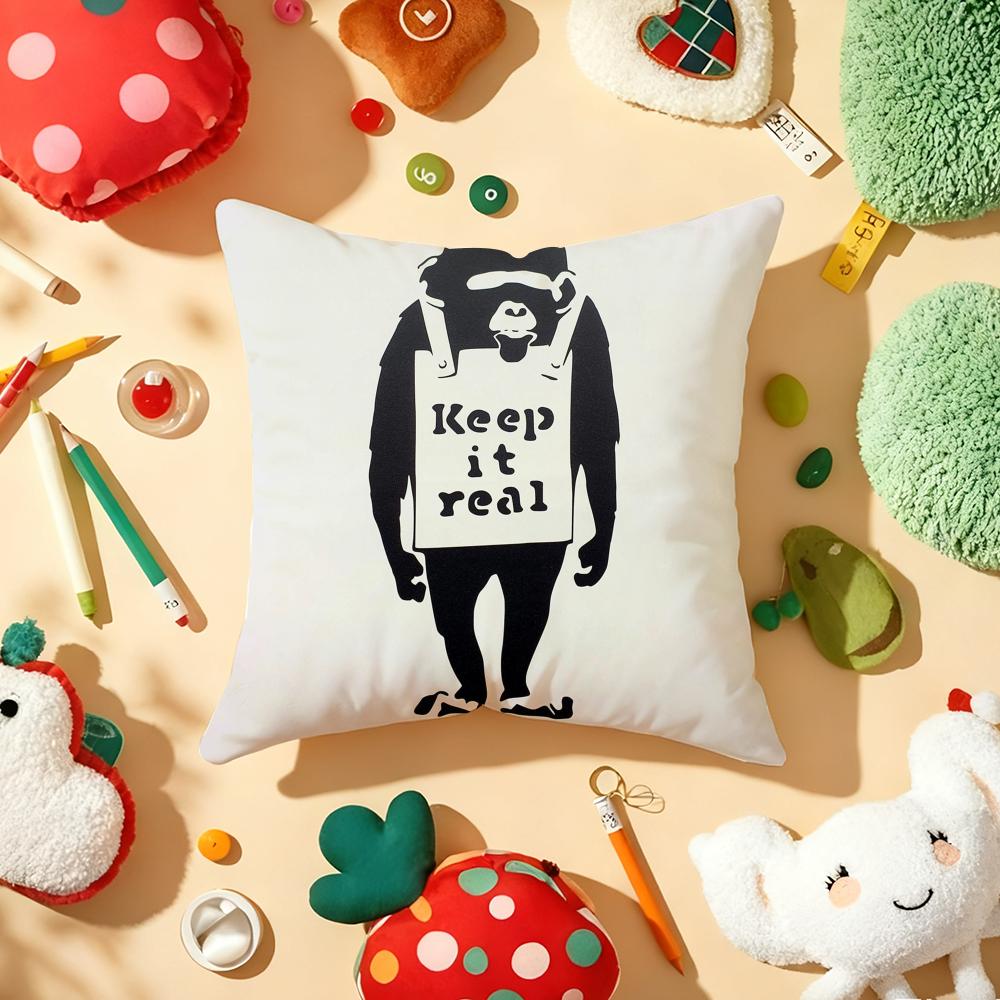 Banksy Uncovering Art Pillow Case Plush Fabric Soft DoubleSided Printed Sofa Warm Winter Home Gift Cushion Cover