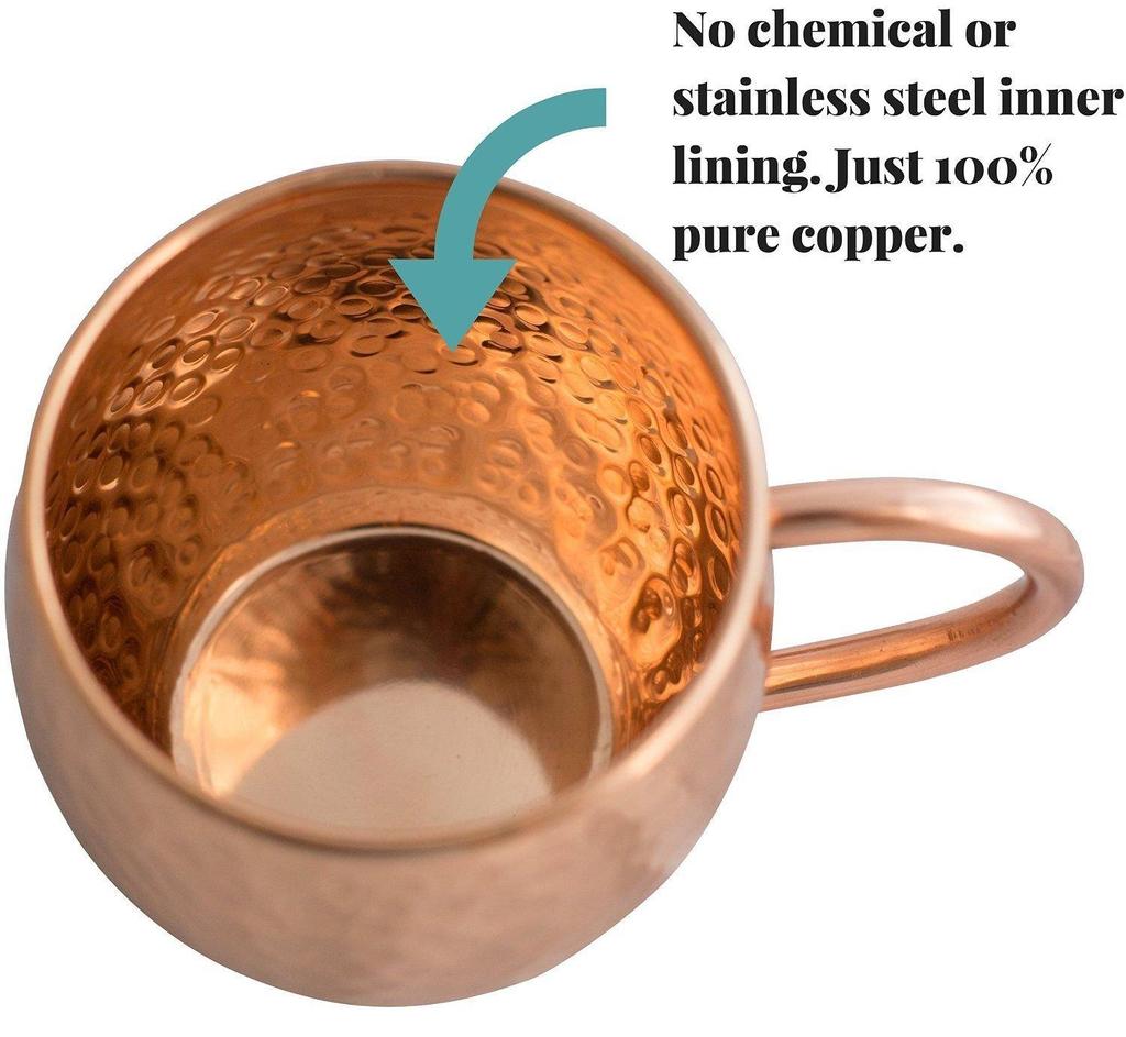 Кружка Prisha India Craft с медной бочонком для чашки Moscow Mules, кованый дизайн, емкость 520 мл, набор из 4 шт.