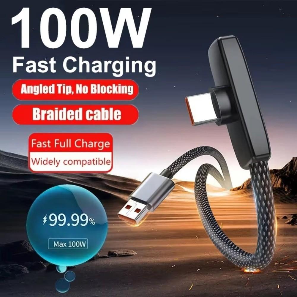 Right Angle 100W Super Charging Cable 90 Degree Data Transfer Cables Portable Type C Cable