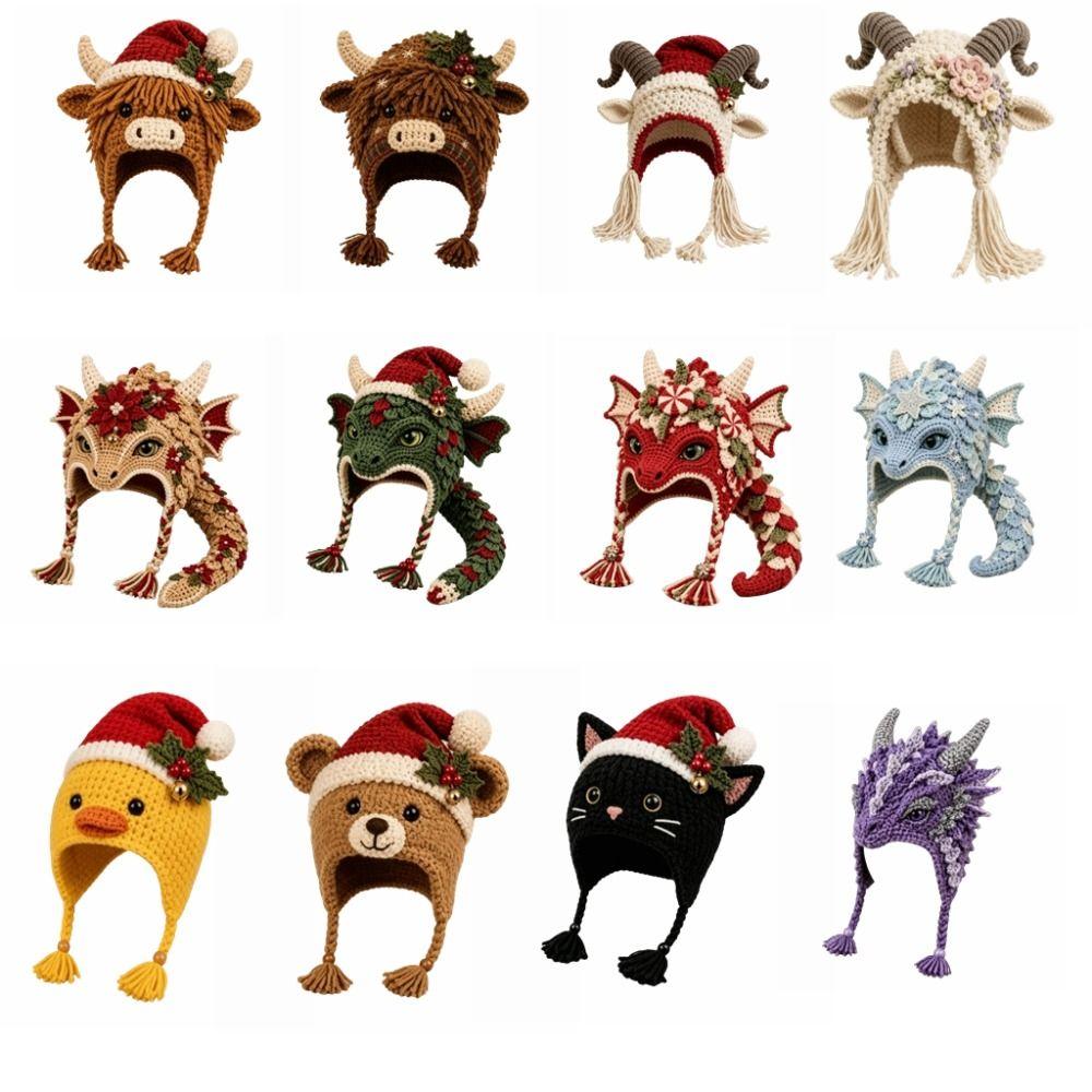 Handmade DIY Crochet Hat Kit Sheep Christmas Hat Kit Animal Hood Knitting Hat Holiday Present