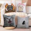Funny Cat Thinking Network Pattern Pillow Case Cotton Linen Fabric Square Zipper Pillowcase Home Decorative Living Room