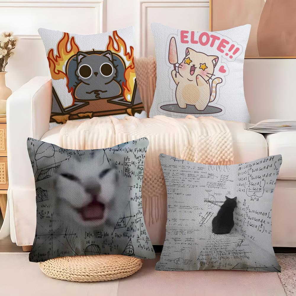 Funny Cat Thinking Network Pattern Pillow Case Cotton Linen Fabric Square Zipper Pillowcase Home Decorative Living Room