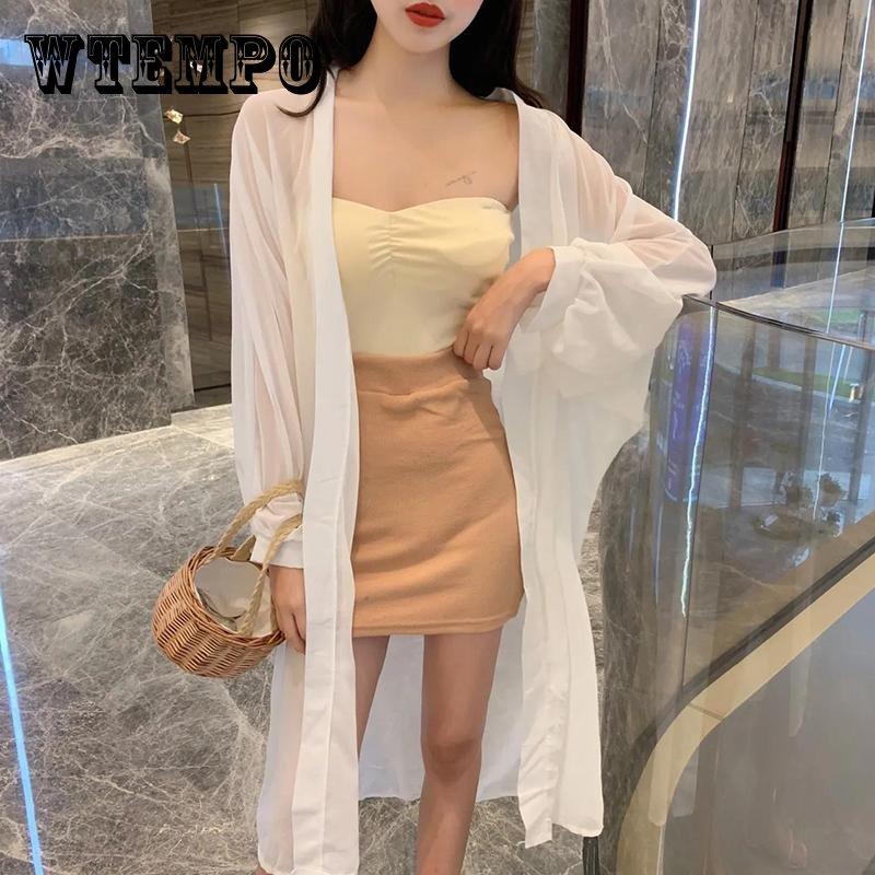 Женский пляжный солнцезащитный кардиган с рукавами «летучая мышь», шаль больших размеров, свободный внешний шифон с длинными рукавами, сплошной цвет до середины икры