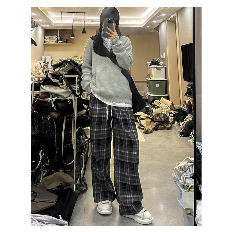 Женские элегантные клетчатые широкие брюки в винтажном стиле с высокой талией, модные классные брюки для улицы