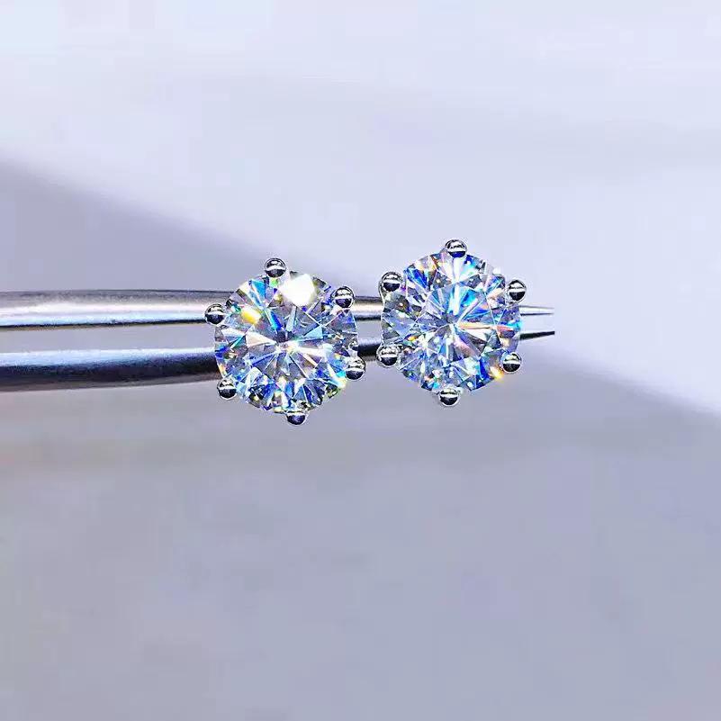 Серьги-гвоздики из стерлингового серебра S925 с шестью зубцами в форме снежинки и муассанитом — элитные украшения для ушей для женщин.