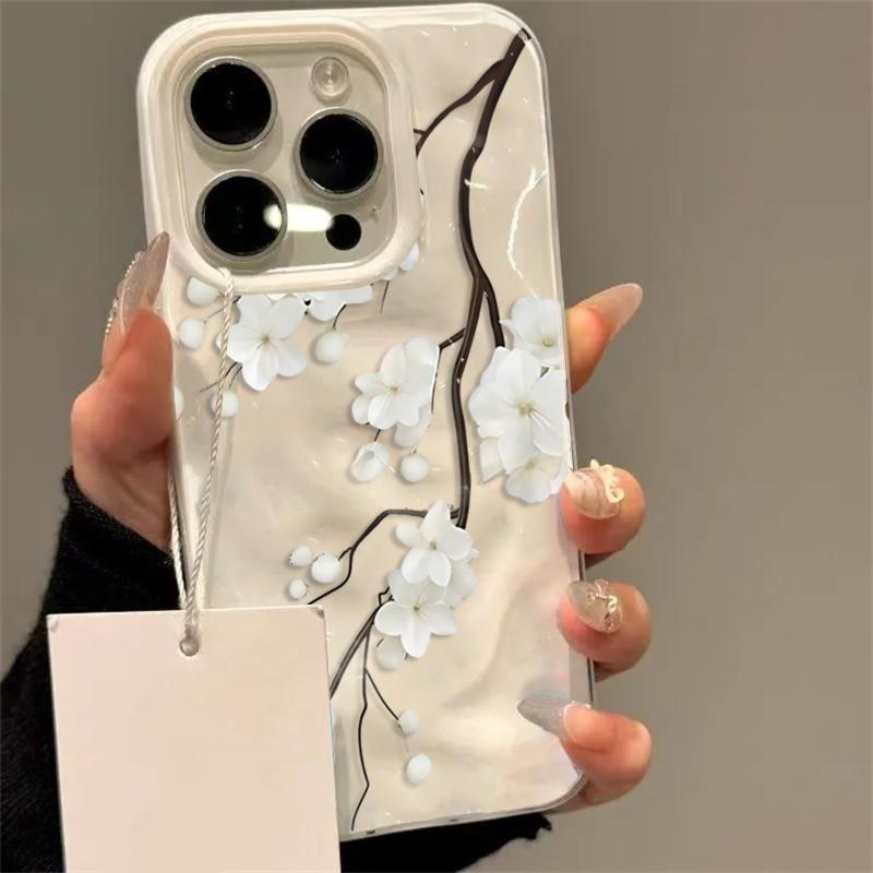 Белый чехол с цветами для iPhone 17 16 Plus 15 Pro 14 13 12 11 Pro Max 17 Air 16E Розовый Желтый Синий Ударопрочный Мягкий ТПУ Чехол