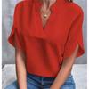 Solid Color Notch Neck Blouse, Casual Short Split Sleeve Blouse For Spring & Summer, Women's Clothing