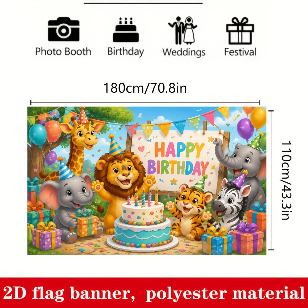 One 2D flag birthday party banner background cartoon zoo theme