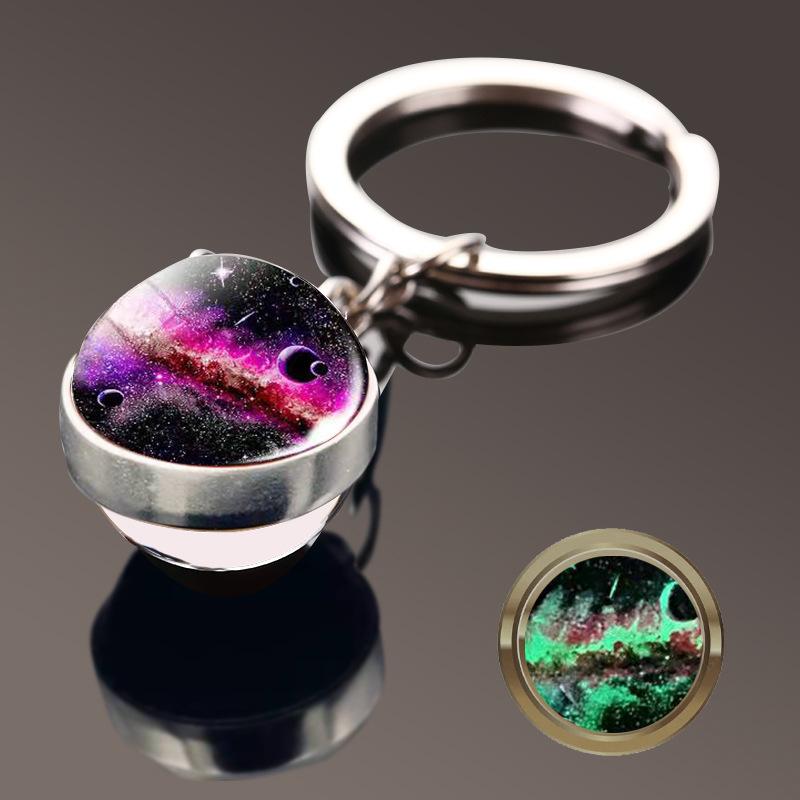 Solar System Galaxy Nebula Double Sided Glass Ball Keychain Moon Earth Mars Pendant Keychain