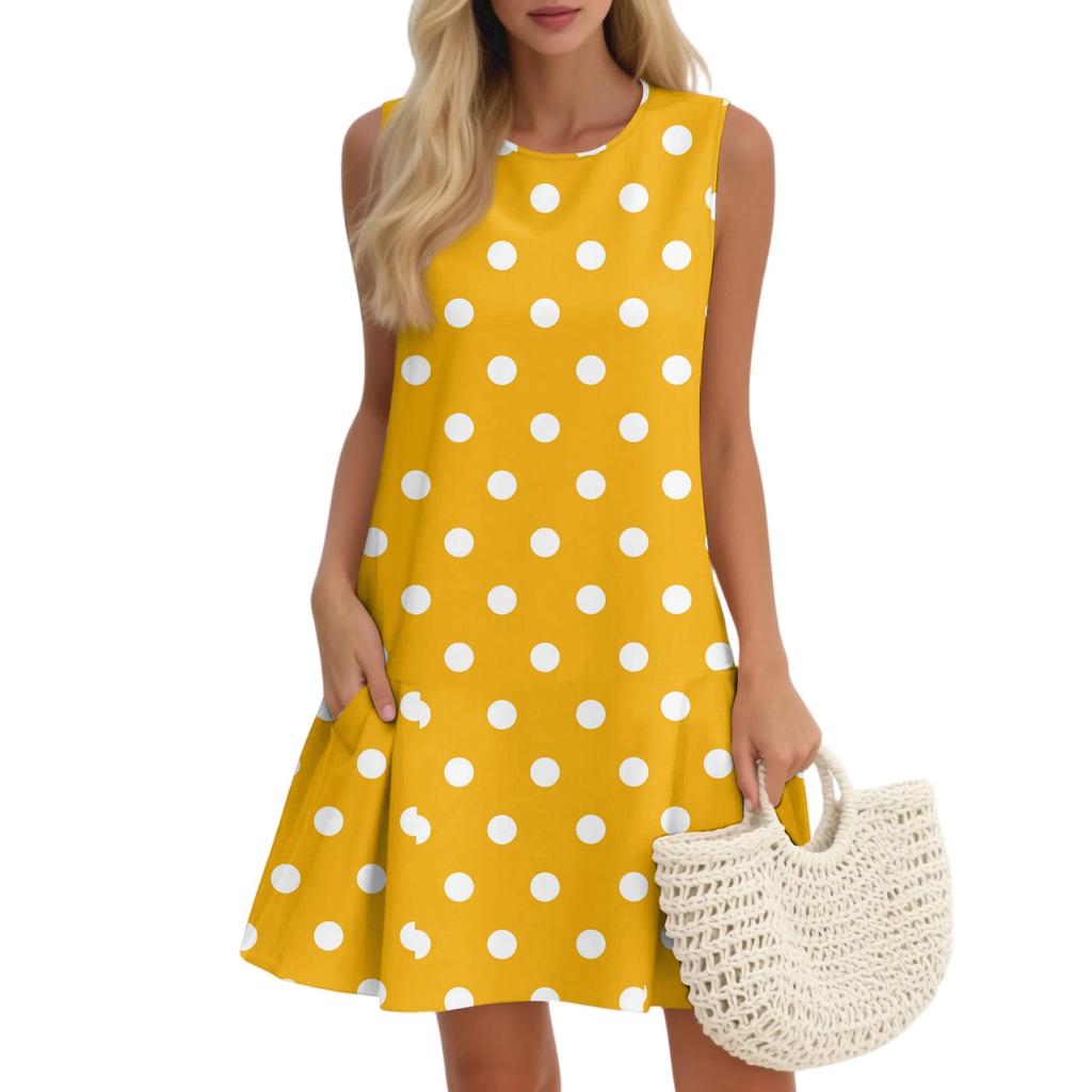 Женский повседневный модный дышащий жилет с круглым вырезом, цветочное праздничное платье с карманами