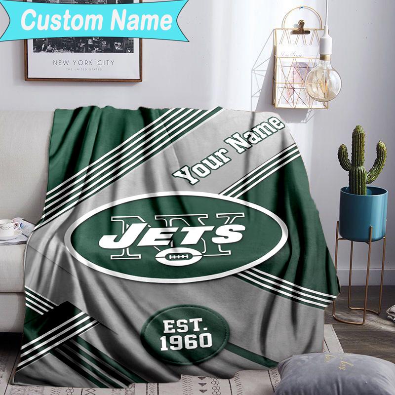 Custom Name Blanket Jets Football Blanket Bedding Blanket for Travel, Camping, Living Rooms, Offices, Sofas, Fan Christmas gift