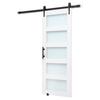 Sliding Barn Door, 813 x 2134mm, High-Strength MDF Panel and Glass, Barn Door with Hardware Kit, Water-Proof PVC Surface, Easy to Install, H-Frame,