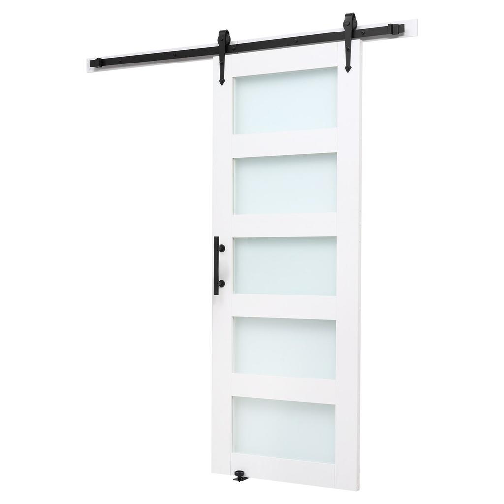 Sliding Barn Door, 813 x 2134mm, High-Strength MDF Panel and Glass, Barn Door with Hardware Kit, Water-Proof PVC Surface, Easy to Install, H-Frame,