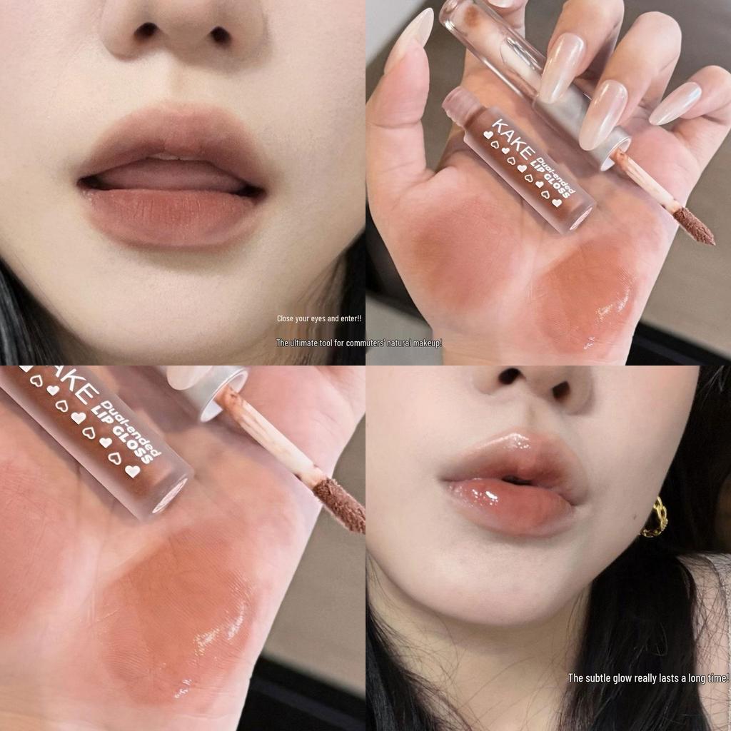 KAKE Double-Ended Lip Gloss: Matte Lip Mud, Watery Lip Glaze, Low Saturation Nude for Students.