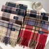 Women's Red Plaid Angora Check Scarf - Christmas & Winter British Style Shawl