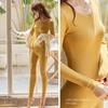 Women's Thermal Underwear Set - Velvet Lined, Cotton Terry, Round Neck, Bow Accent, Autumn/Winter.