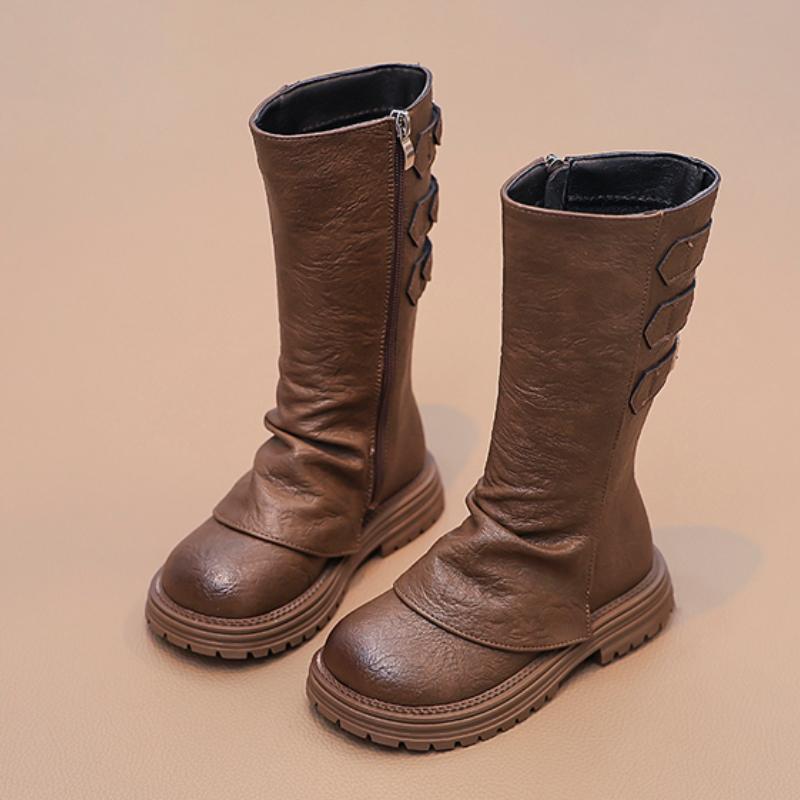 Сапоги для девочек до середины голени, модные классические детские длинные сапоги, простые, с толстой подошвой, универсальные, детские, повседневные кожаные сапоги 2024 года, новинка, хит