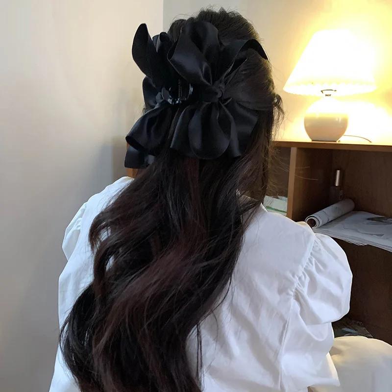 Большой краб для волос с бантом, новый модный однотонный черный зажим для волос в виде акульего плавника, инструменты для укладки волос, аксессуары для женщин, девушек