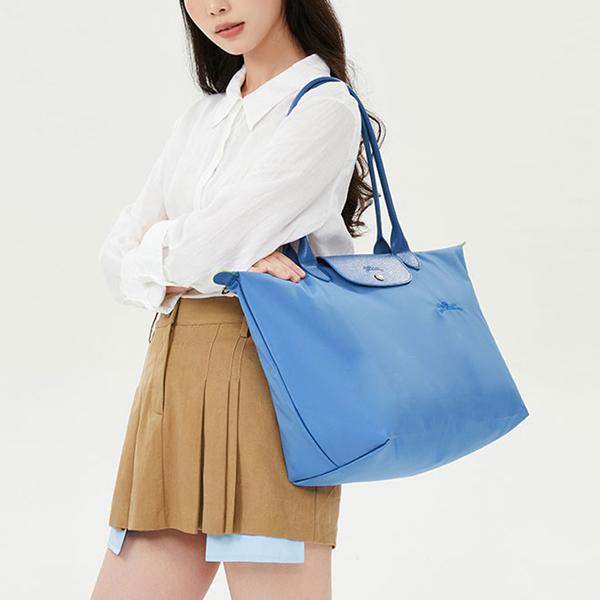 Longchamp Сумка-тоут из холста с застежкой-молнией и кнопкой-защелкой Женская синяя 1899919P82