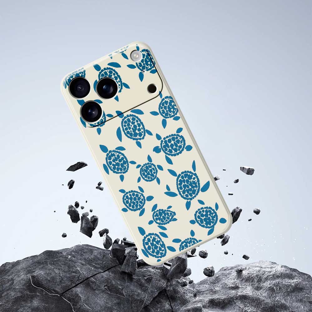 For iPhone 17 Pro Case Blue Turtle Pattern Printing Straight Edge TPU Phone Back Cover
