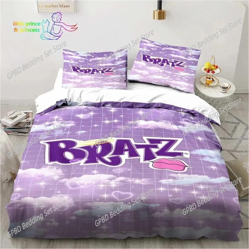 Мультяшный Комплект Постельного Белья Bratz для Спальни Мягкое Современное Покрывало Удобный Детский Пододеяльник Чехол для Одеяла и Наволочка