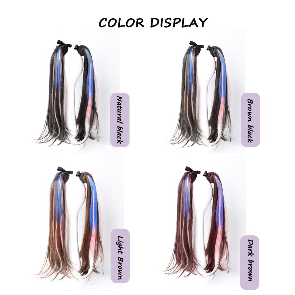 Длинные прямые волосы, завернутые в хвостик, термостойкий синтетический двойной хвостик, глянцевый парик